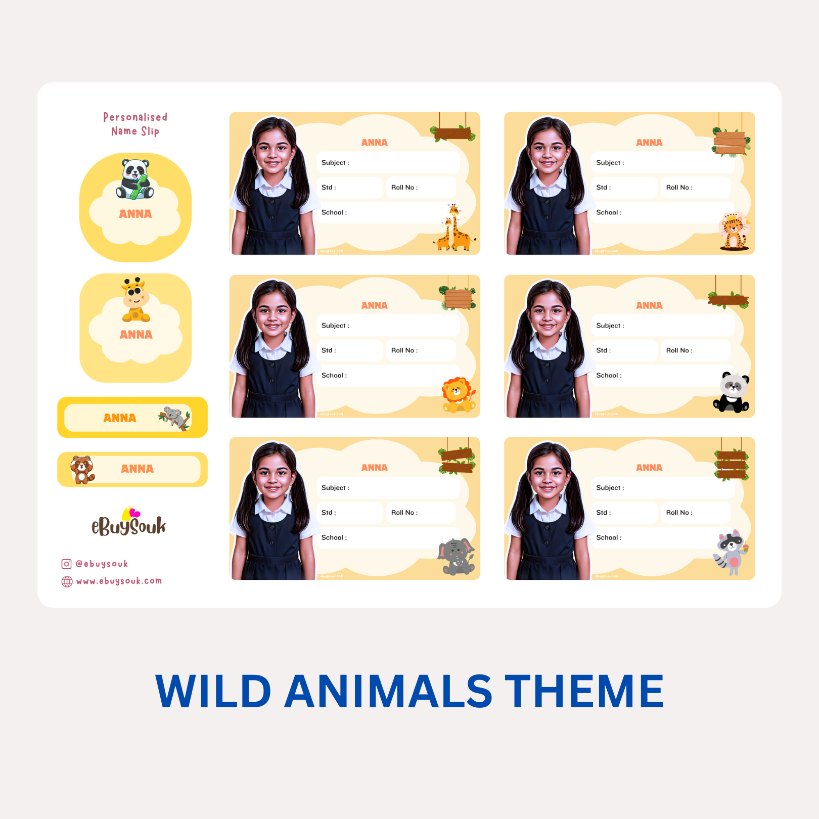 wild animals them personalized name slips